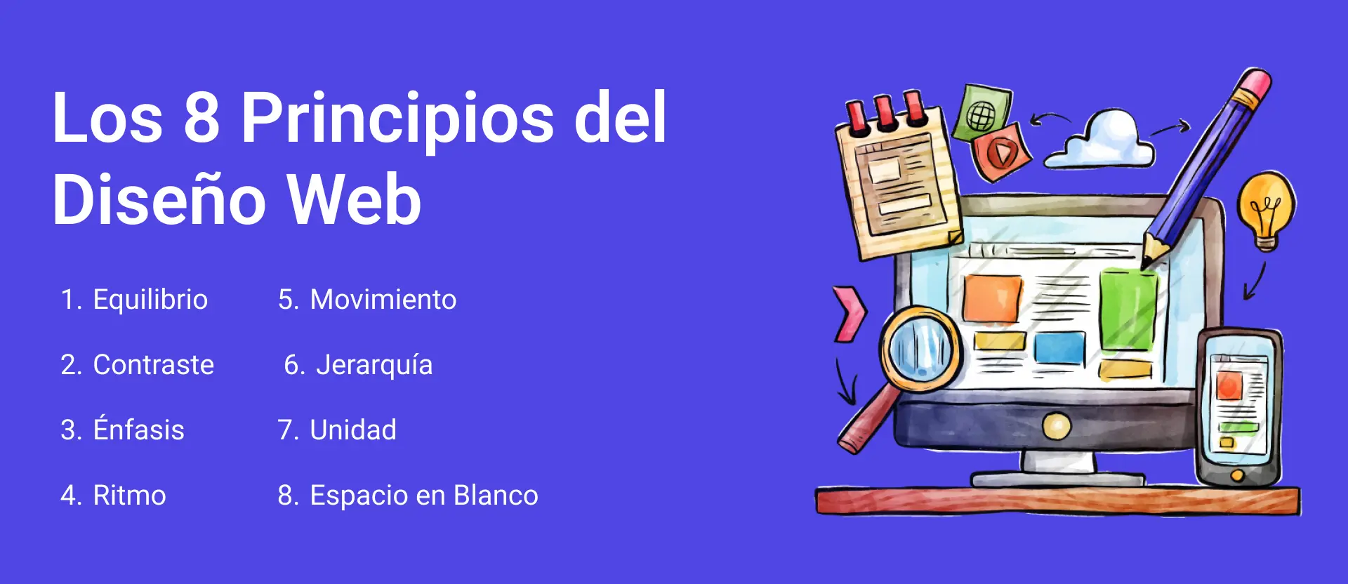 Diagrama de los 8 principios más importantes y útiles del diseño web